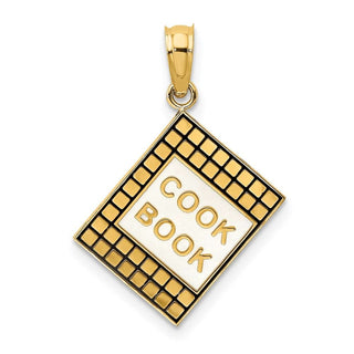 14k Yellow Gold w/Black Enamel 3-D Cook Book Pendant