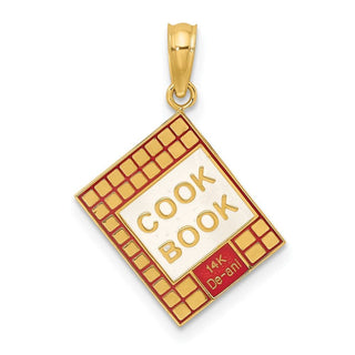 14k Yellow Gold w/Red Enamel 3-D Cook Book Pendant