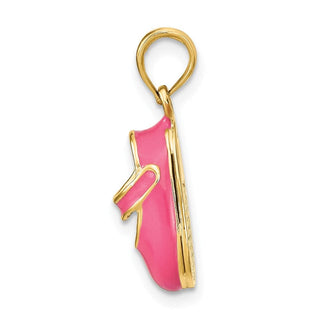14k Yellow Gold w/Pink Enamel 3-D Baby Shoe Pendant