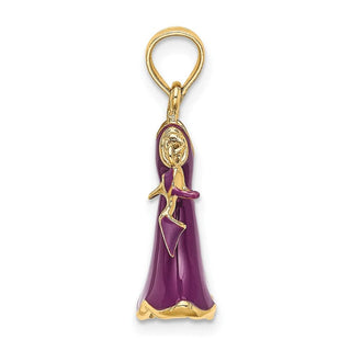 14k Yellow Gold 3-D Moveable Enamel Eggplant Dress w/Shoe Pendant