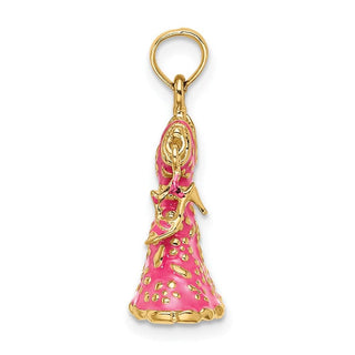 14k Yellow Gold 3-D Moveable Enamel Pink Floral Dress w/Shoe Pendant