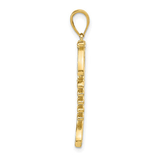 14k Yellow Gold 3D Blue Enamel Fish Bone Pendant