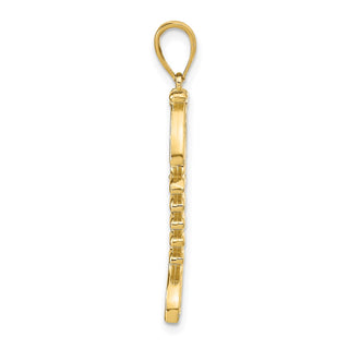 14k Yellow Gold 3D Blue Enamel Fish Bone Pendant