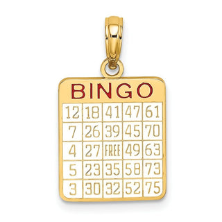 14k Yellow Gold w/Enamel Bingo Card Pendant