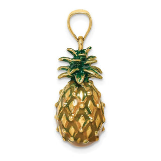 14k Yellow Gold Enamel and Polished 3-D Pineapple Pendant