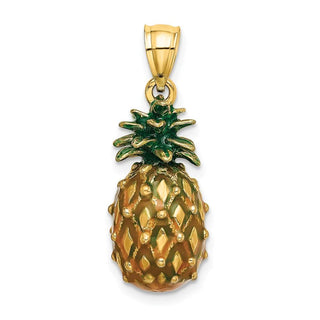14k Yellow Gold Enamel and Polished 3-D Pineapple Pendant