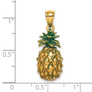 14k Yellow Gold Enamel and Polished 3-D Pineapple Pendant