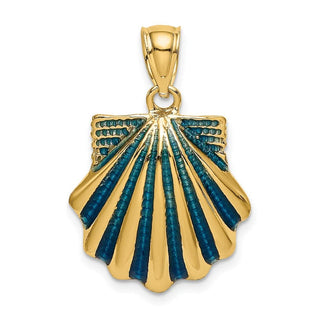 14k Yellow Gold 2-D Blue Enamel Scallop Shell Pendant
