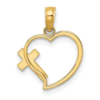 14k Yellow Gold Enamel Cross and Heart Pendant