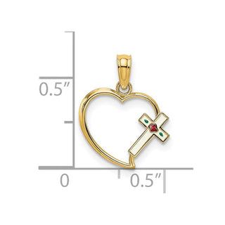 14k Yellow Gold Enamel Cross and Heart Pendant
