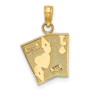 14k Yellow Gold Enamel Jack Of Clubs and Ace Of Hearts Cards Pendant