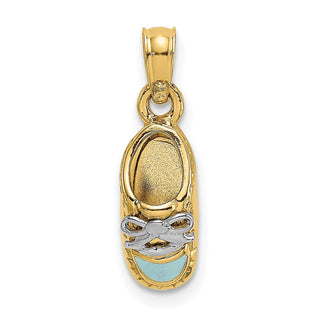 14k Yellow Gold And Rhodium 3-D Light Blue Enamel Baby Shoe Pendant