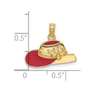 14k Yellow Gold Polished 2-D Red Enamel Hat Pendant