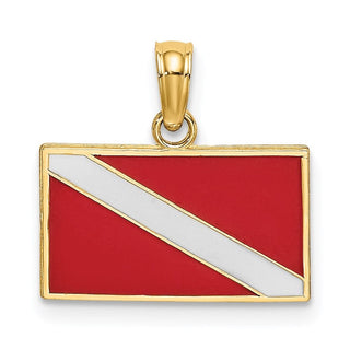 14k Yellow Gold Dive Flag W/Red & White Enamel Pendant