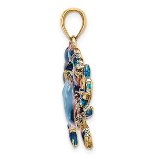 14k Yellow Gold 2-D Blue Enamel Crab Pendant K7087