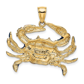 14k Yellow Gold 2-D Blue Enamel Crab Pendant K7087