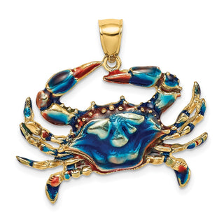 14k Yellow Gold 2-D Blue Enamel Crab Pendant K7087