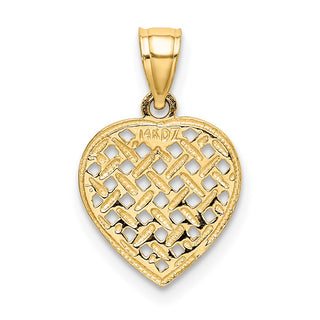 14k Yellow Gold Cut-Out and Textured Woven Heart Pendant