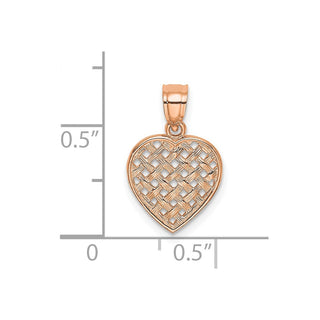 14k Rose Gold Polished Cut-Out and Textured Woven Heart Pendant