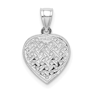 14k White Gold Cut-Out and Textured Woven Heart Pendant