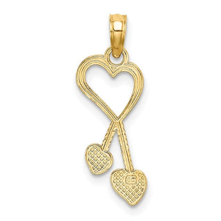 14k Yellow Gold 2-D Polished Heart w/Double Heart Beaded Tassel Pendant