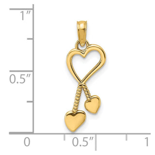 14k Yellow Gold 2-D Polished Heart w/Double Heart Beaded Tassel Pendant