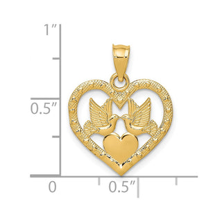 14k Yellow Gold Doves In Heart Pendant