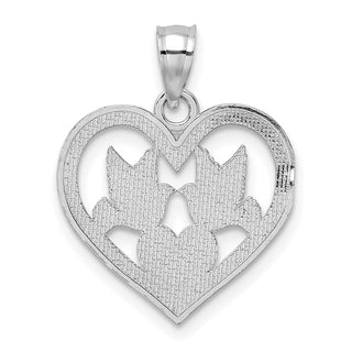 14k White Gold Doves In Heart Pendant