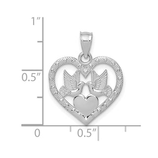 14k White Gold Doves In Heart Pendant