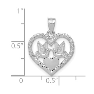 14k White Gold Doves In Heart Charm