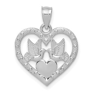 14k White Gold Doves In Heart Pendant