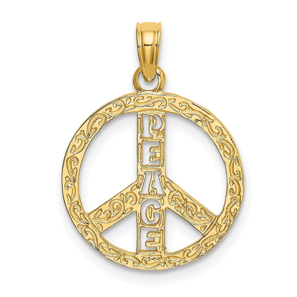 14k Yellow Gold Flat and Textured Peace Sign Pendant – Wellness ...