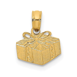 14k Yellow Gold Wrapped Gift Box Pendant
