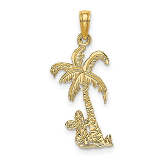14k Yellow Gold Palm Tree w/Cactus Pendant