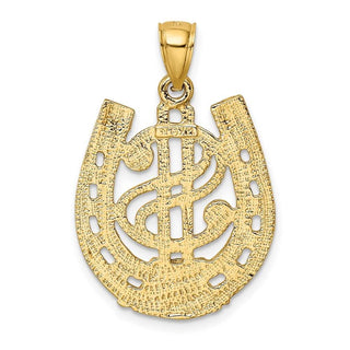 14k Yellow Gold Dollar Sign In Horseshoe Pendant