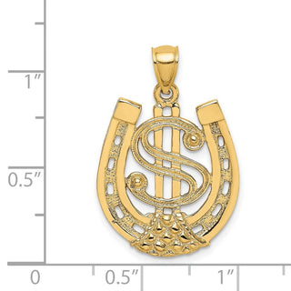 14k Yellow Gold Dollar Sign In Horseshoe Pendant