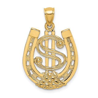 14k Yellow Gold Dollar Sign In Horseshoe Pendant