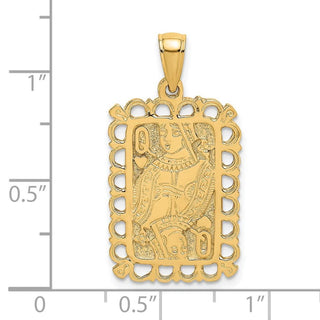 14k Yellow Gold 2-D Queen Playing Card Pendant