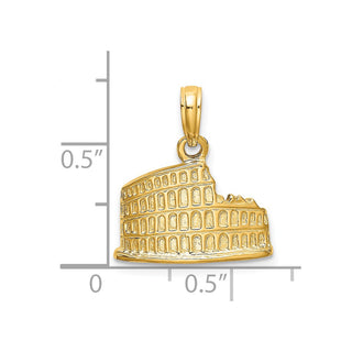 14k Yellow Gold Texture and 2-D Coliseum Pendant