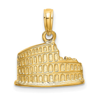 14k Yellow Gold Texture and 2-D Coliseum Pendant