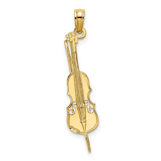 14k Yellow Gold Polished and Engraved Upright Bass Pendant