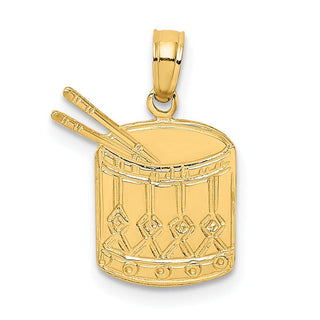 14k Yellow Gold Polished Drum and Sticks Pendant