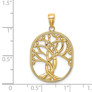 14k Yellow Gold Tree of Life Celtic Knot in Oval Frame Pendant