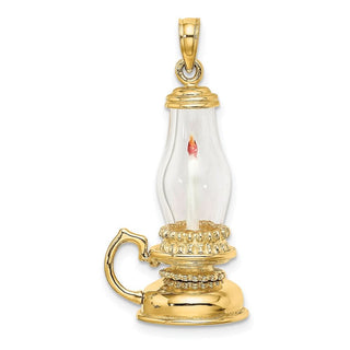 14k Yellow Gold w/ Glass and Enamel 3-D Candle Lantern Pendant