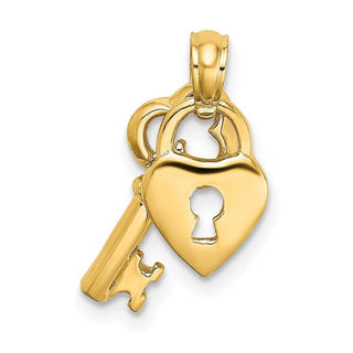 14k Yellow Gold Dangling Heart and Key Pendant