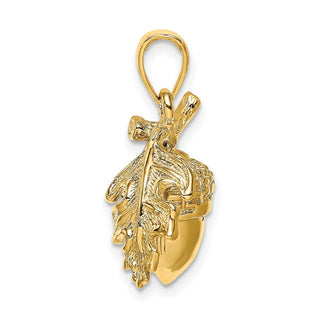 14k Yellow Gold 3-D Acorn w/Leaf Pendant