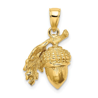14k Yellow Gold 3-D Acorn w/Leaf Pendant