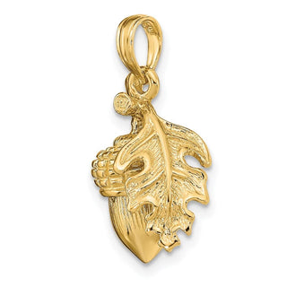 14k Yellow Gold 3-D Acorn w/Leaf Pendant