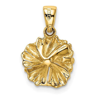 14k Yellow Gold 2-D Textured Hibiscus Flower Pendant