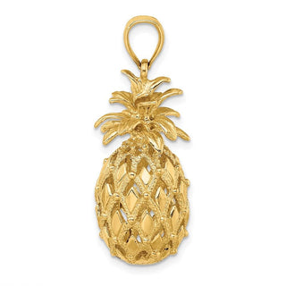 14k Yellow Gold 3-D Textured and Polished Pineapple Pendant